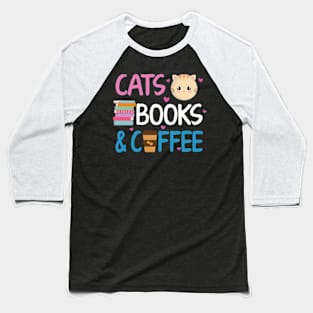 Reading Cats And Coffee Book Nerd Cat Lover Kitten Baseball T-Shirt